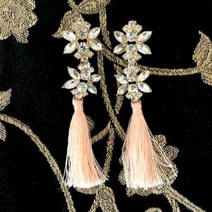 Gorgeous Jeweled Diamond Earrings With Cute Pink Tassels